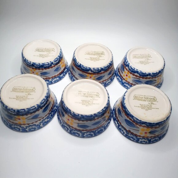 Temptation By Tara Old World Ovenware Serve Ware Set 6 Bowls & Serve Tray Blue - Picture 10 of 16